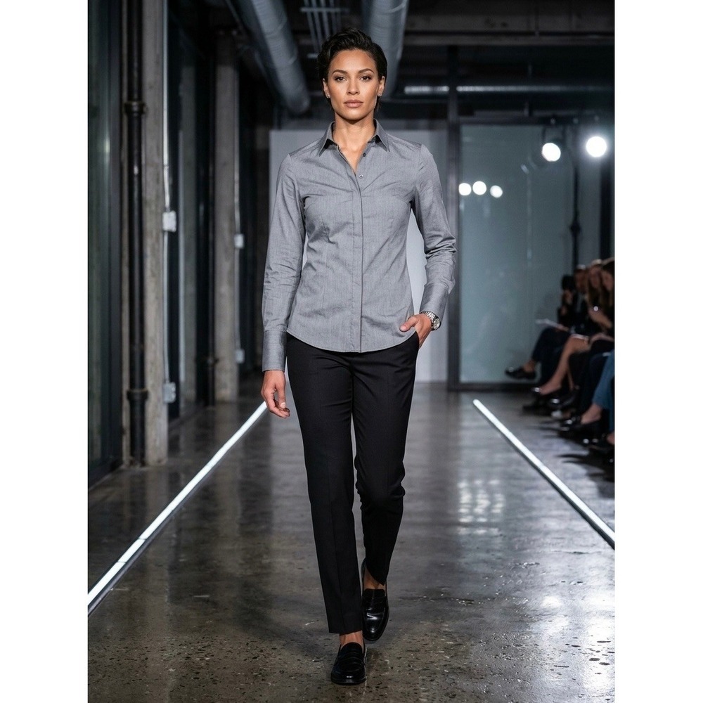 Jessie Liu Grey Hidden Button Down Tailored Professional Shirt XS Long Sleeve